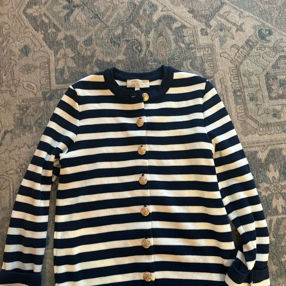 SEZANE Striped Cardigan with Gold Buttons